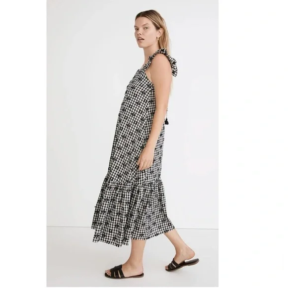 NWT Madewell Gingham Print Ruffle Hem Tent Midi Dress Preppy Black White Size 10 - Picture 14 of 14